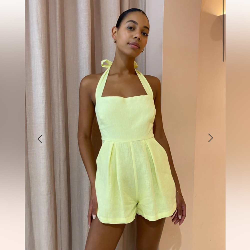 Rumer the Label Quinn Linen Playsuit Lemonade Halter Square Neck Romper XS NWT